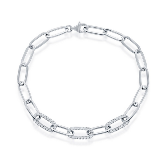 Exclusively Silver Paperclip Bracelet with CZ