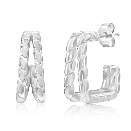 Exclusively Silver Double Row Square Hoops
