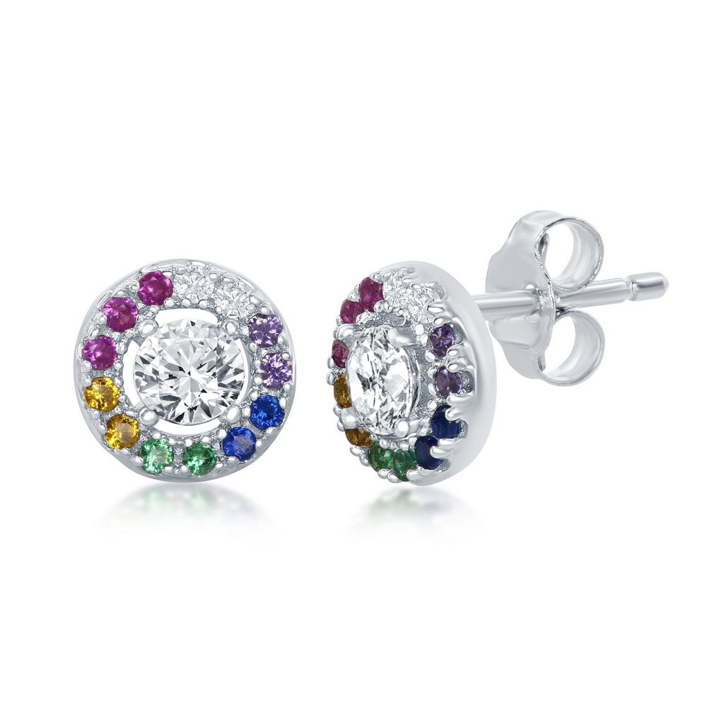 Exclusively Silver Rainbow CZ Halo Studs