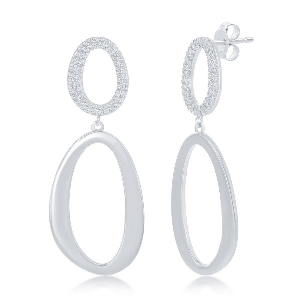 Exclusively Silver Micro Pave and High Polish Oval Earrings