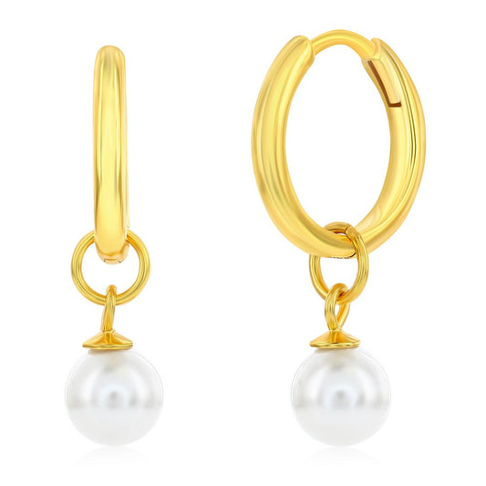Exclusively Silver Pearl Charm Huggie Hoop