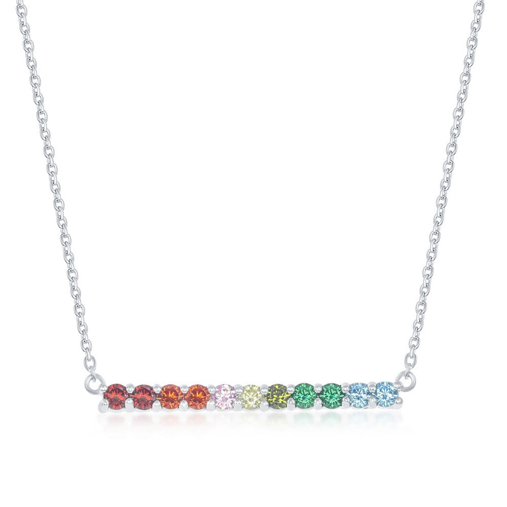 Exclusively Silver Round Stone Rainbow Necklace