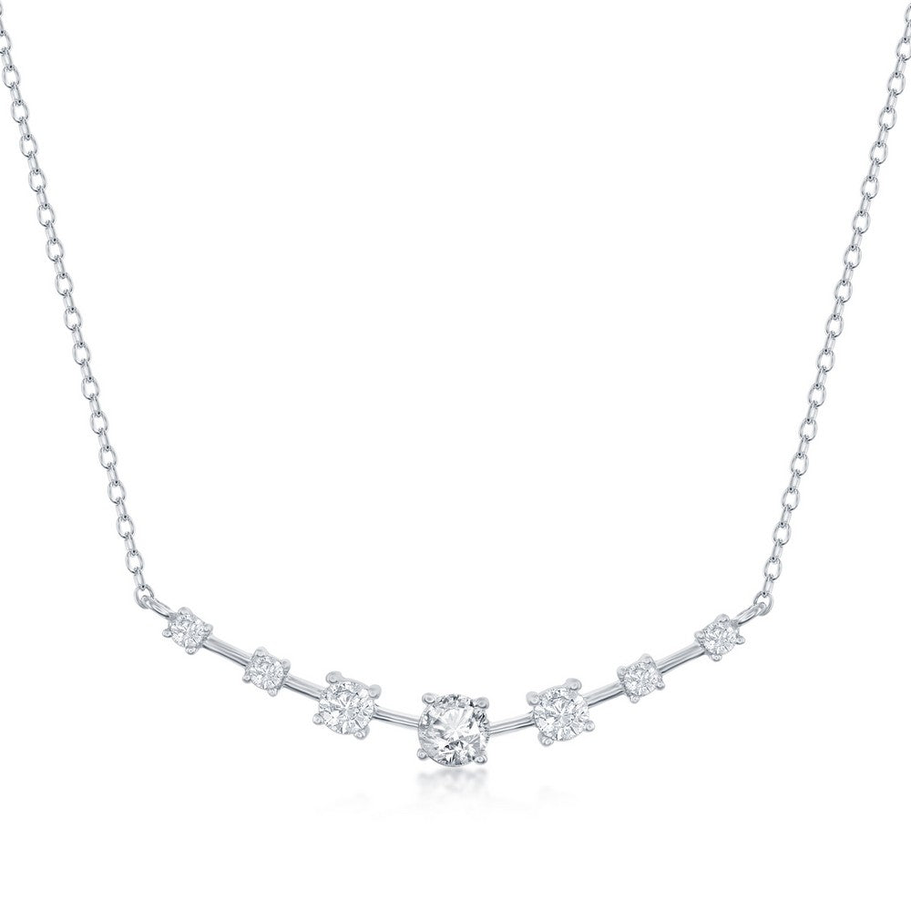 Exclusively Silver Graduated CZ Curved Bar Necklace