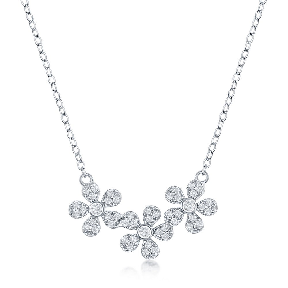 Exclusively Silver Triple Flower Necklace