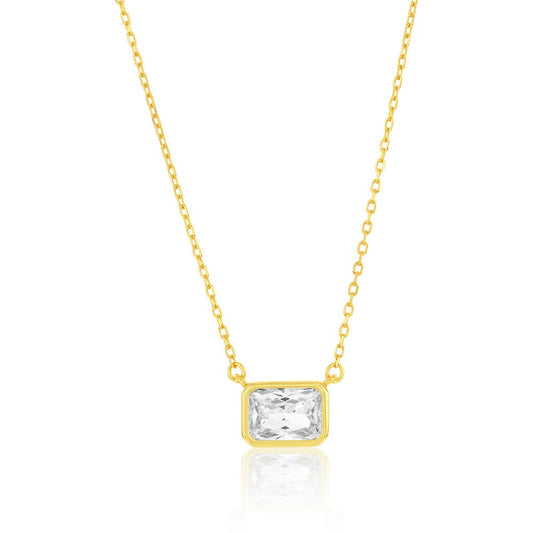 Exclusively Silver Rectangle Bezel Set CZ Necklace