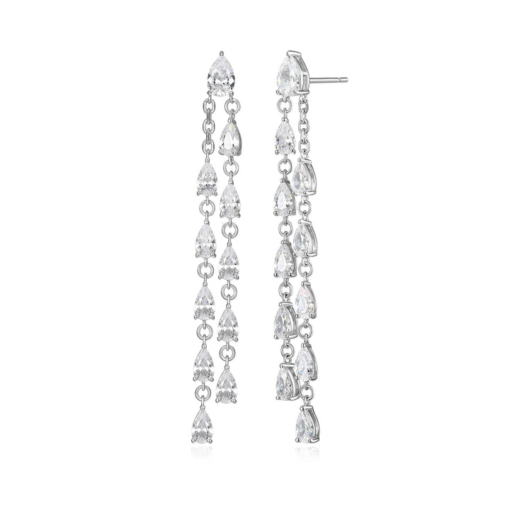 Exclusively Silver Pear CZ Chain Earrings