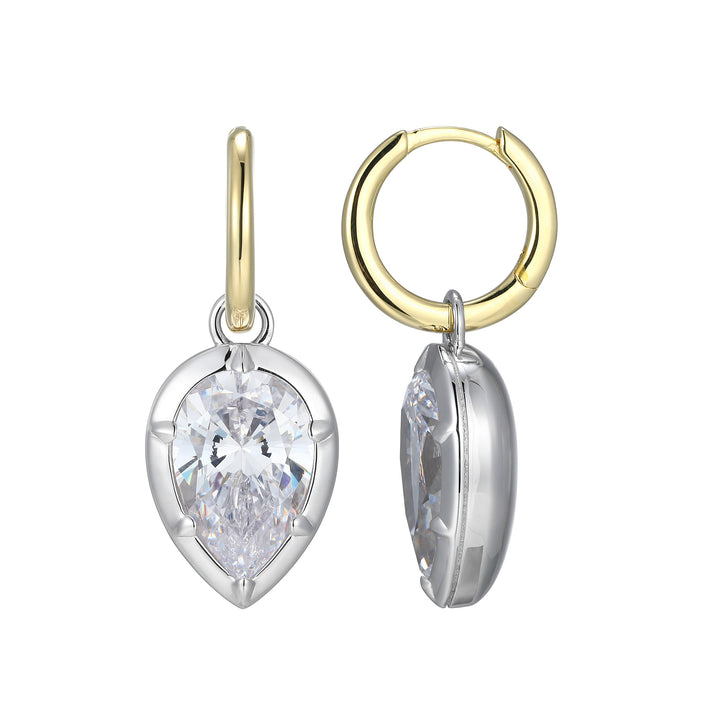 Exclusively Silver CZ Pear Bezel Dangle Hoops