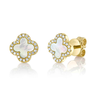 Shy Creation Clover Pearl Stud Earrings