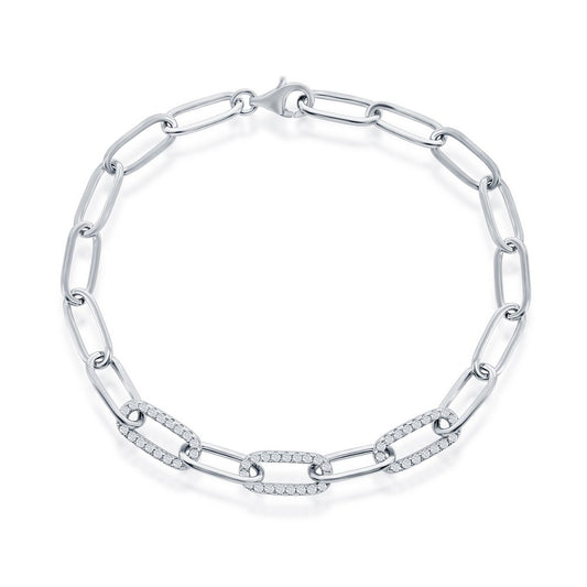 Exclusively Silver Alternating Cz And High Polish Paper Clip Bracelet
