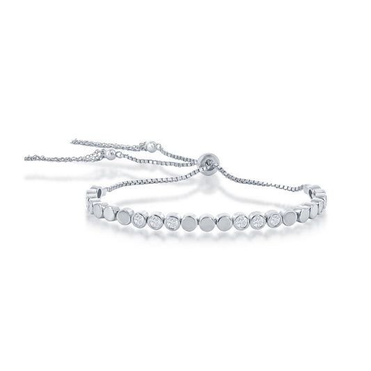 Exclusively Silver Cz And High Polish Disk Tennis Bracelet