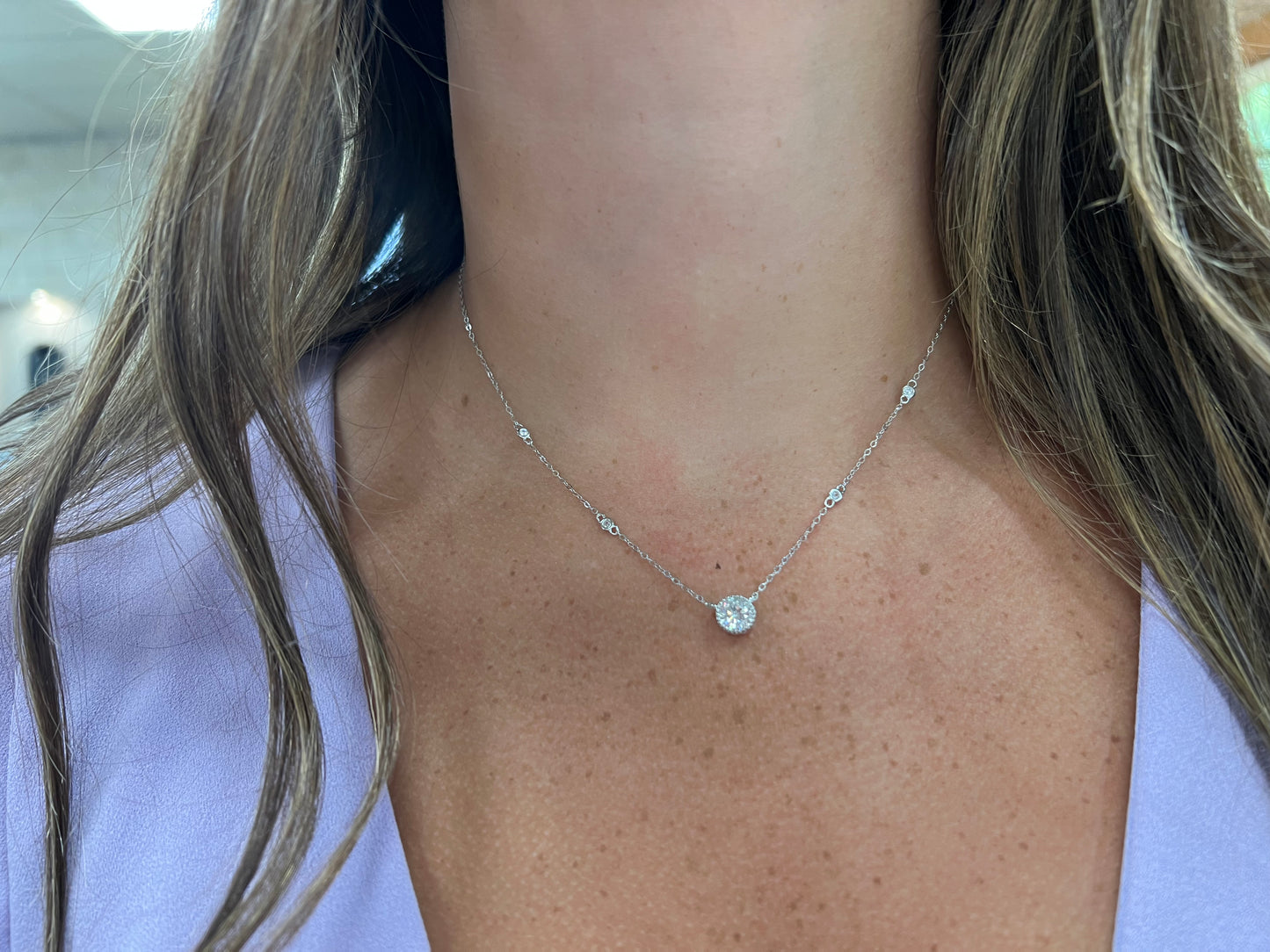 Exclusively Silver Round CZ Station Necklace