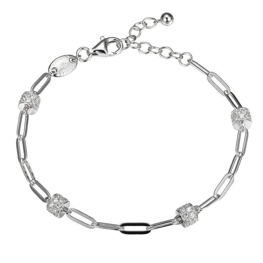 Exclusively Silver Paperclip Bracelet With Cz Barrel Stations