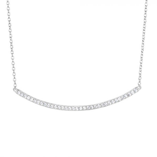 Exclusively Silver Curved CZ Bar Necklace