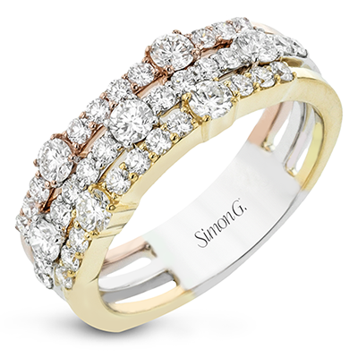 Simon G. Tri-Color 3 Row Diamond Ring