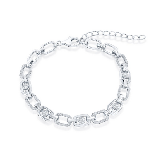 Exclusively Silver Polished Oval CZ Link Bracelet