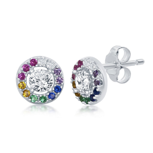 Exclusively Silver Rainbow CZ Halo Studs