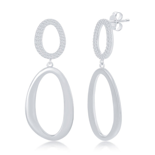 Exclusively Silver Micro Pave and High Polish Oval Earrings
