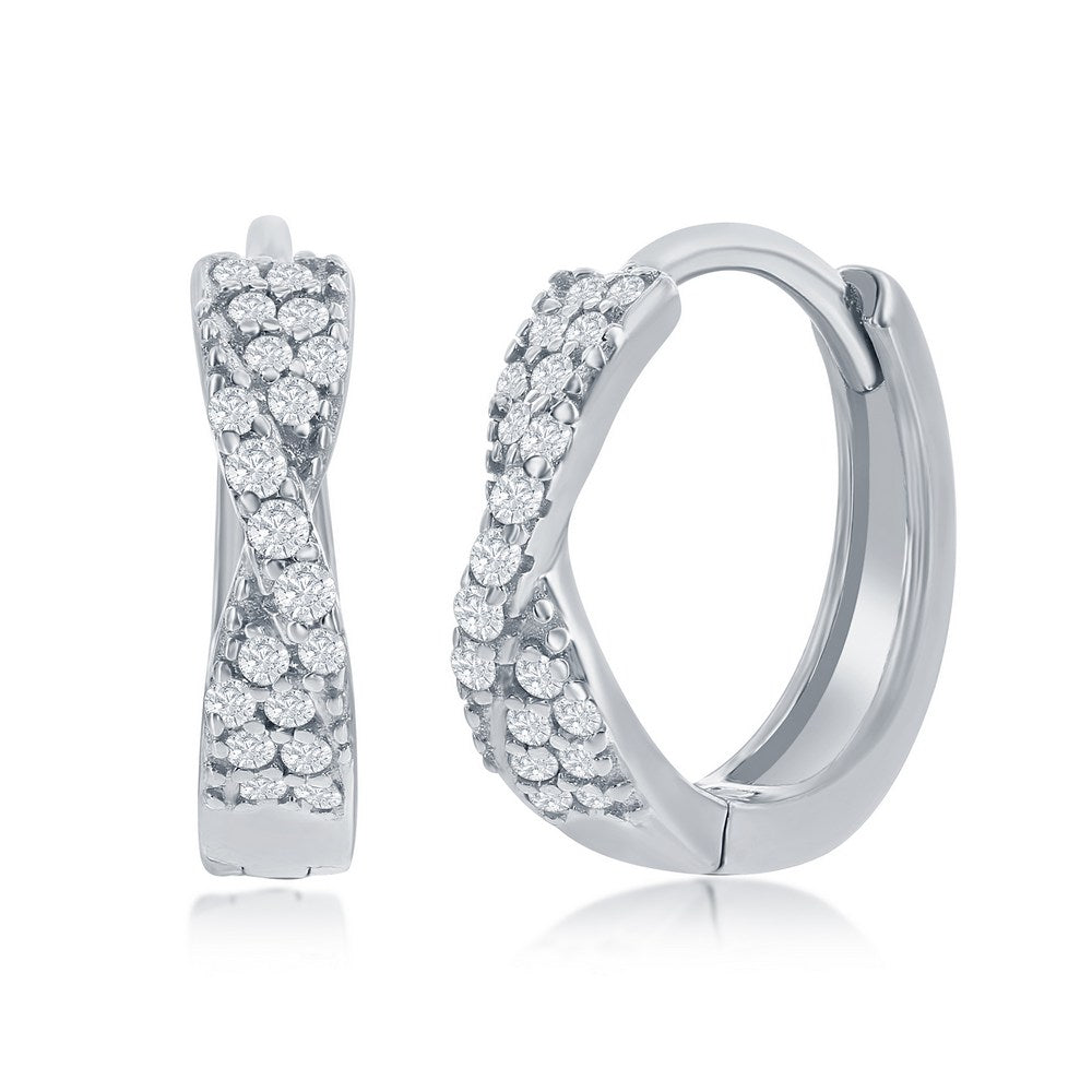 Exclusively Silver CZ Twisted Huggie Hoops