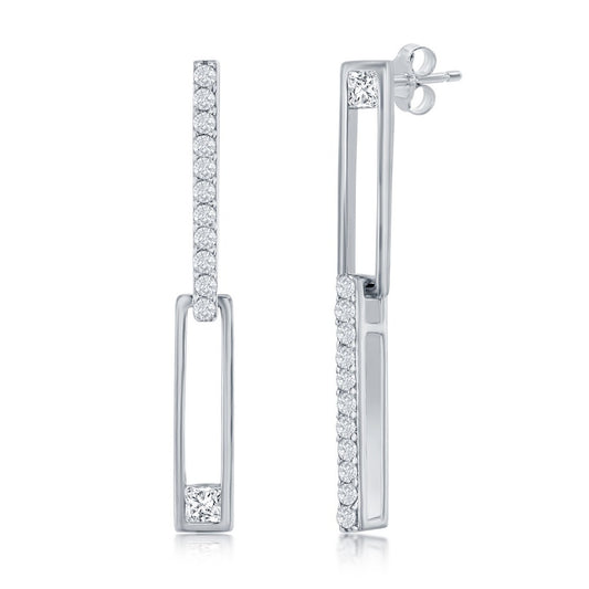 Exclusively Silver Drop Down Bar Cz Dangle Earrings