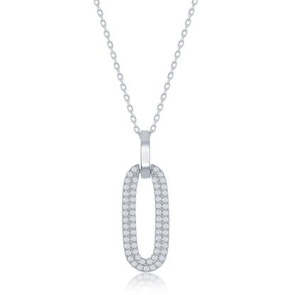 Exclusively Silver Oval Pendant With Pave Stones