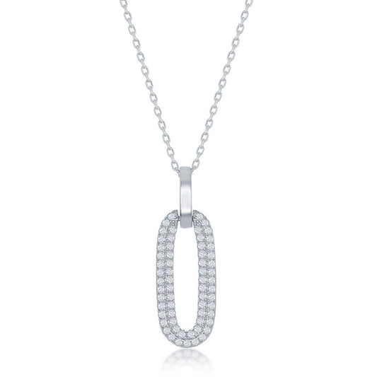 Exclusively Silver Oval Pendant With Pave Stones