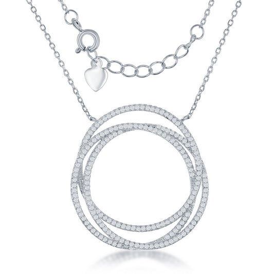 Exclusively Silver Triple Interlocking CZ Circle Necklace