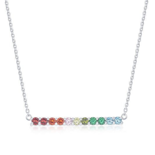 Exclusively Silver Round Stone Rainbow Necklace