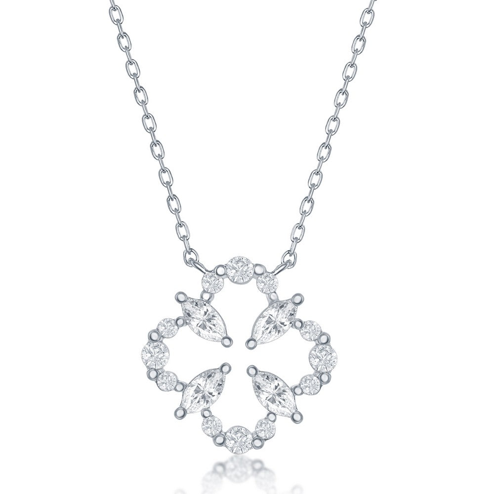 Exclusively Silver CZ Flower Open Necklace