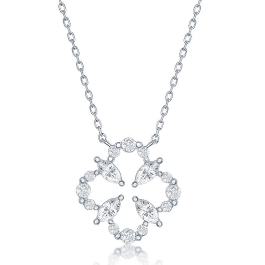 Exclusively Silver CZ Flower Open Necklace