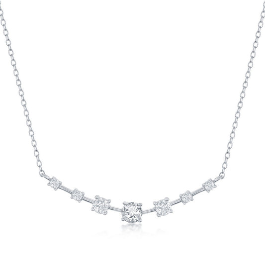 Exclusively Silver Graduated CZ Curved Bar Necklace