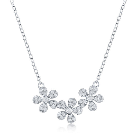 Exclusively Silver Triple Flower Necklace