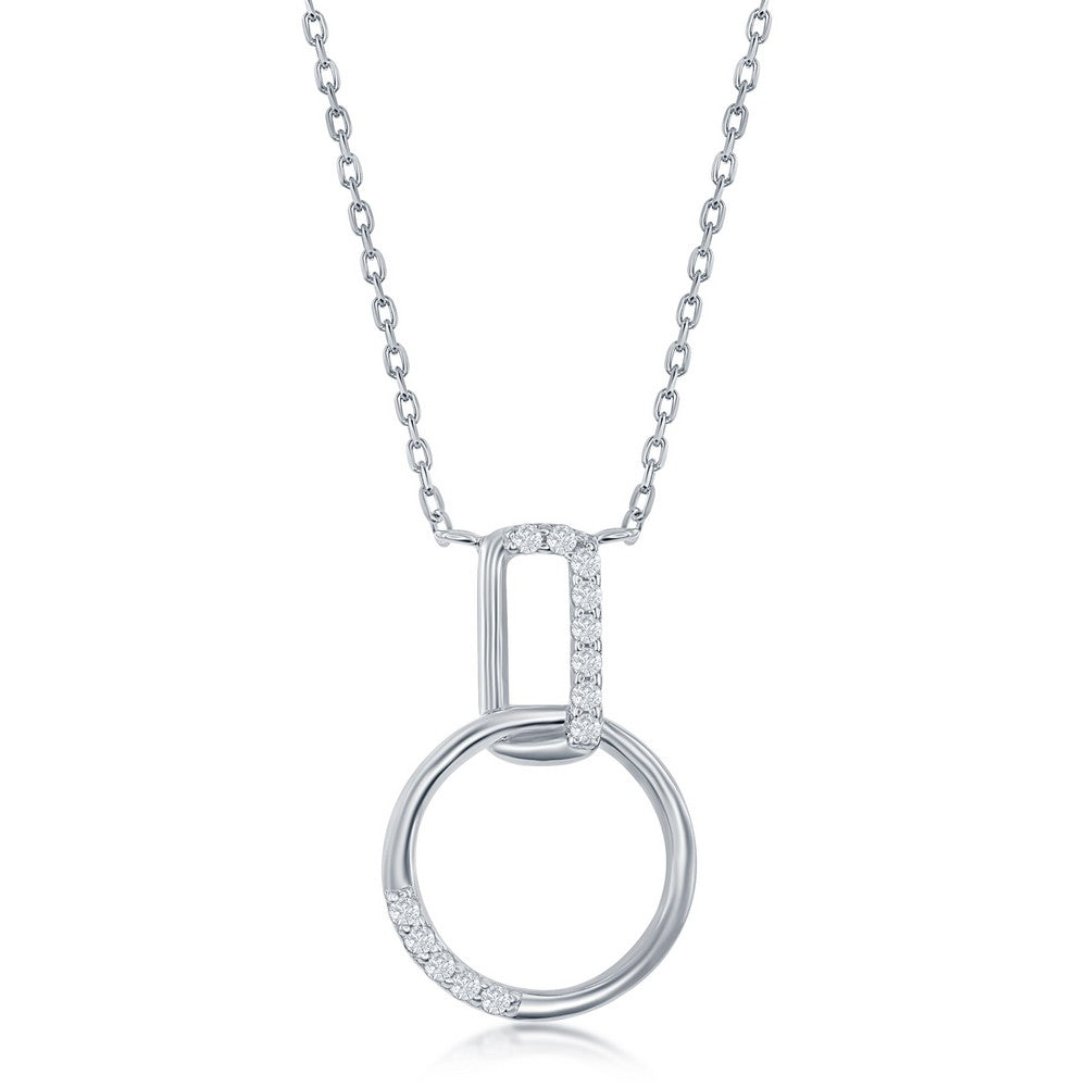 Exclusively Silver Interlocking Circle And Rectangle Design Necklace