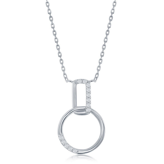 Exclusively Silver Interlocking Circle And Rectangle Design Necklace