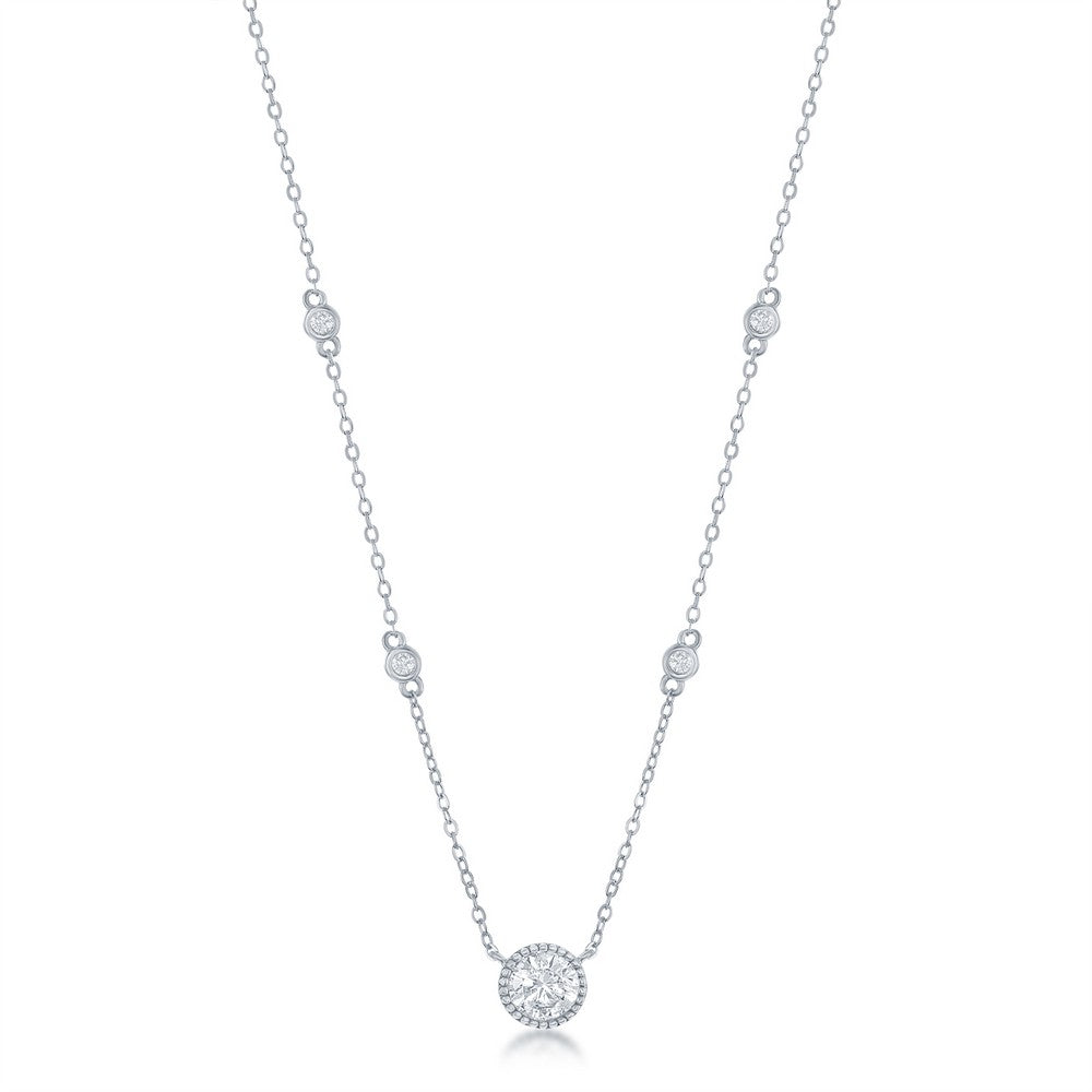 Exclusively Silver Round CZ Station Necklace