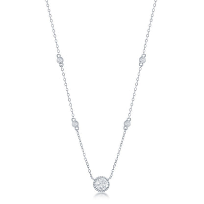 Exclusively Silver Round CZ Station Necklace