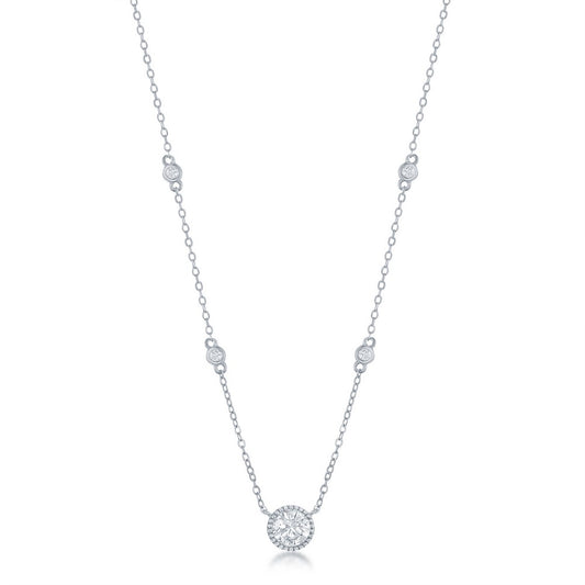 Exclusively Silver Round CZ Station Necklace