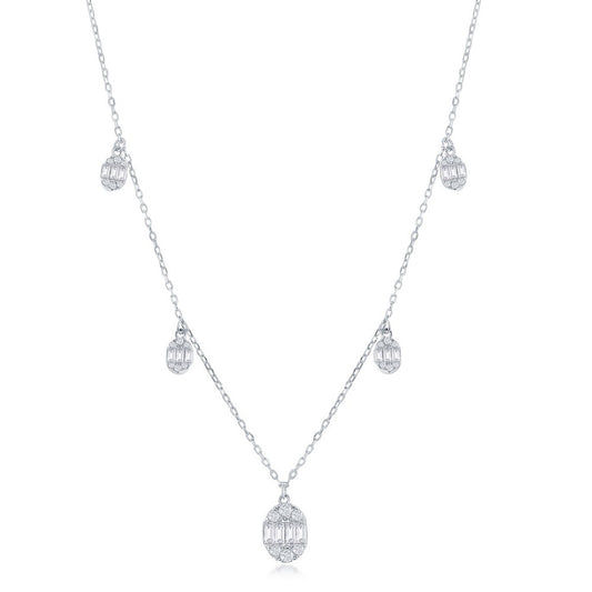 Exclusively Silver Baguette CZ Oval Station Necklace