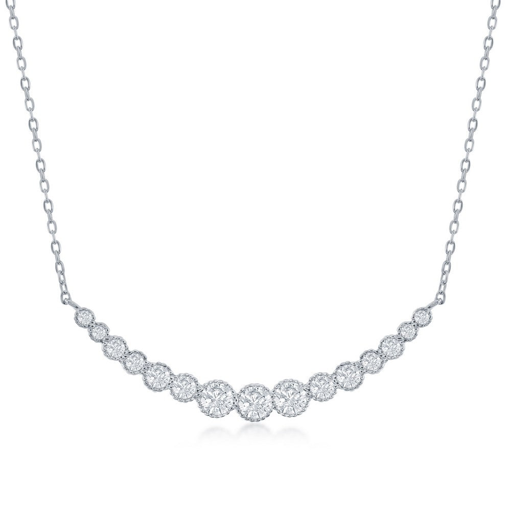 Exclusively Silver Graduated Cz Curved Bar Necklace
