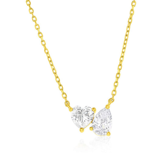 Exclusively Silver Two Shaped CZ Necklace