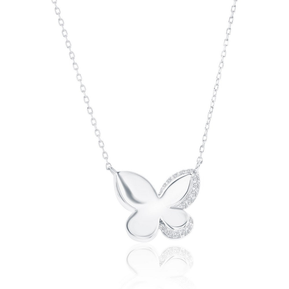 Exclusively Silver Butterfly Puff CZ Necklace