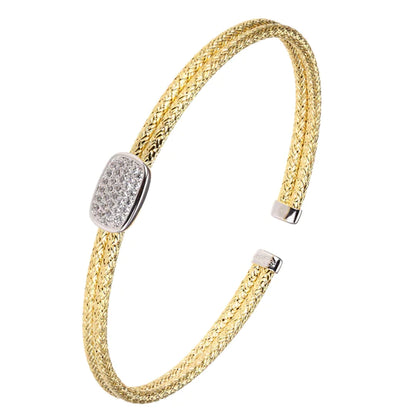 Exclusively Silver Cuff Style Bracelet With A Rectangular Cushion Shaped Pave Set CZ Station