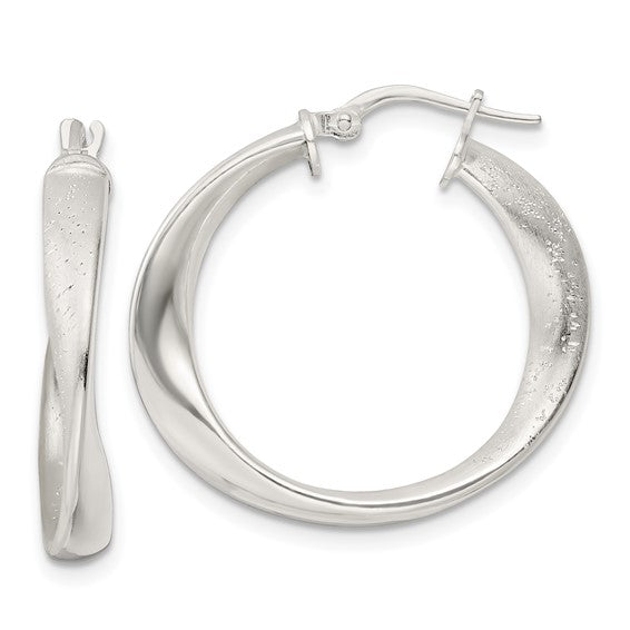 Exclusively Silver Satin Twist Hoops