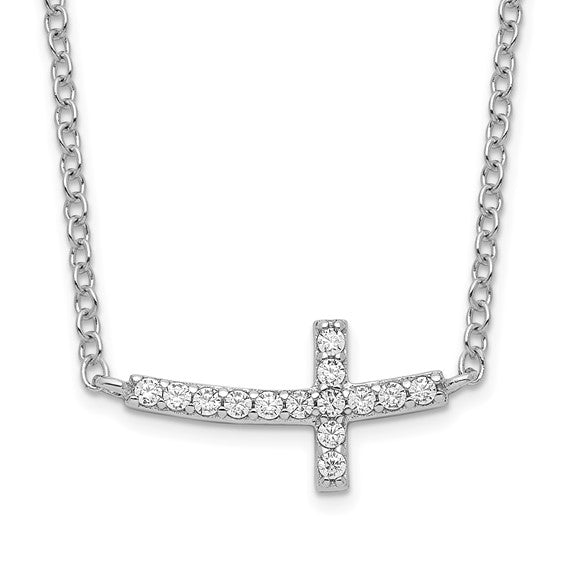 Exclusively Silver Curved East/West CZ Cross