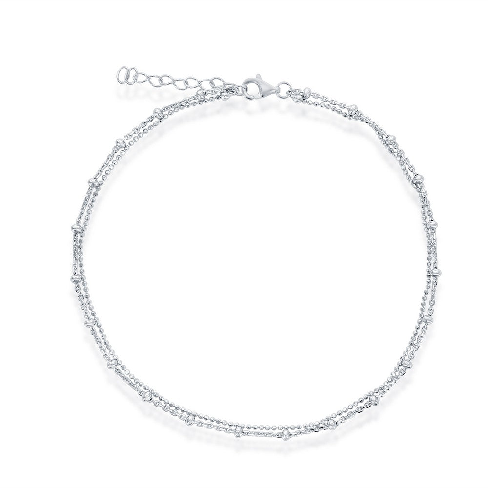 Exclusively Silver Double Strand Beaded Anklet
