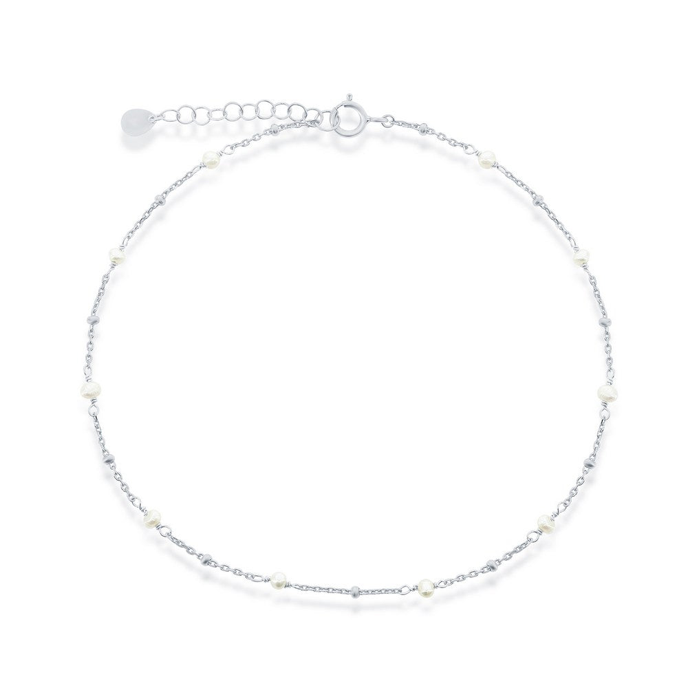 Exclusively Silver Pearl Beaded Anklet