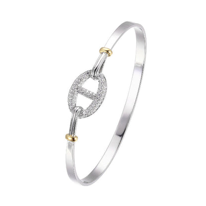 Exclusively Silver Oval CZ Station Bangle