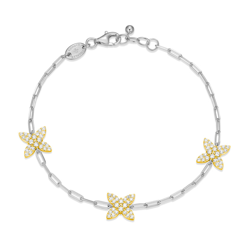 Exclusively Silver Mini Paperclip Bracelet with Flower Stations