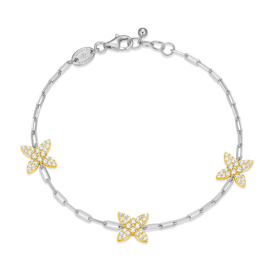 Exclusively Silver Mini Paperclip Bracelet with Flower Stations
