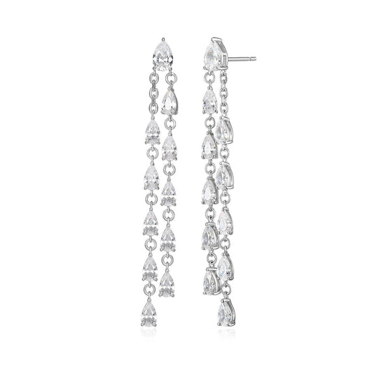 Exclusively Silver Pear CZ Chain Earrings
