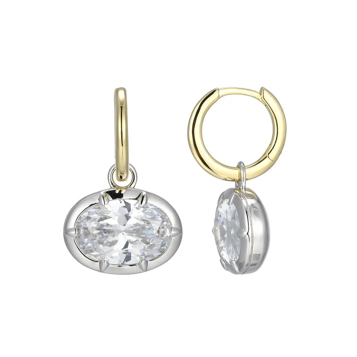Exclusively Silver CZ Oval Bezel Dangle Hoops